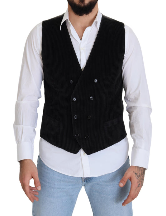 Dolce &amp; Gabbana Black Cotton Double Breasted Waistcoat Vest