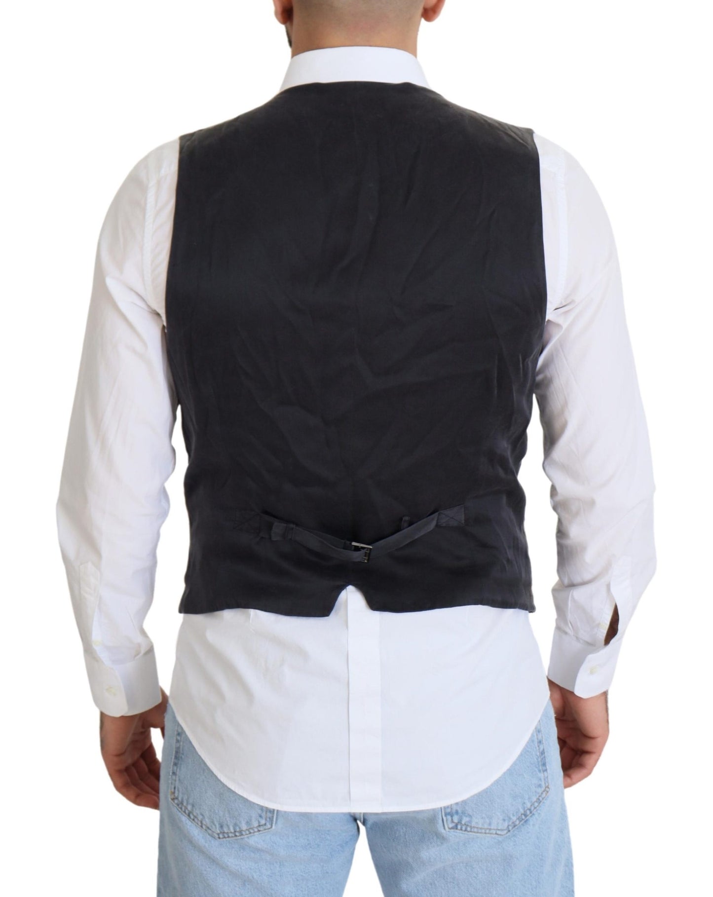 Dolce &amp; Gabbana Black Cotton Double Breasted Waistcoat Vest