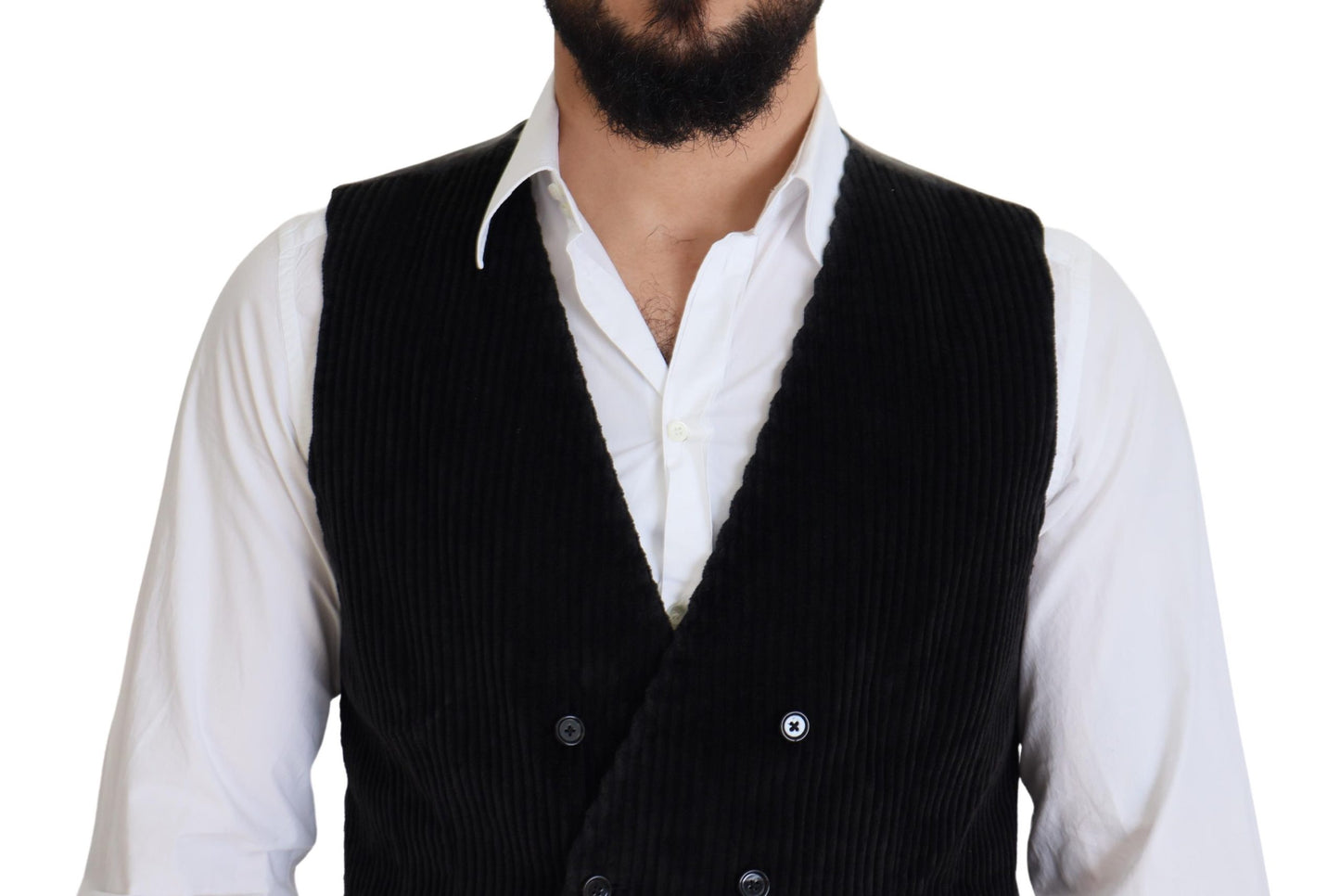 Dolce &amp; Gabbana Black Cotton Double Breasted Waistcoat Vest