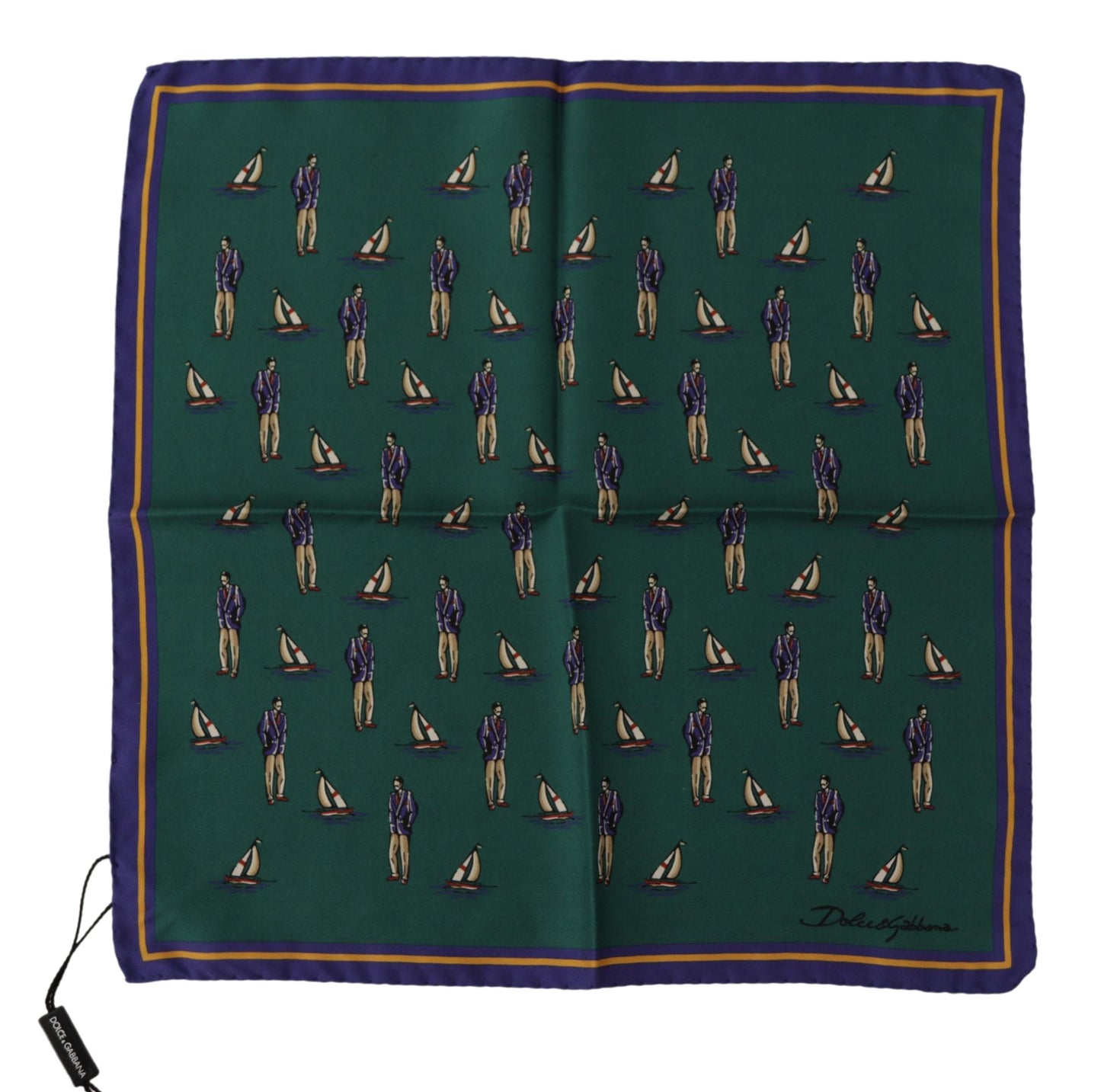 Dolce &amp; Gabbana Green Printed DG Logo Mens Square Handkerchief Scarf