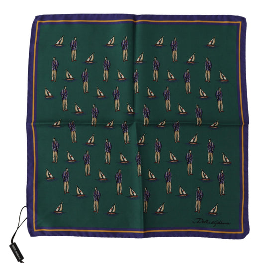 Dolce &amp; Gabbana Green Printed DG Logo Mens Square Handkerchief Scarf