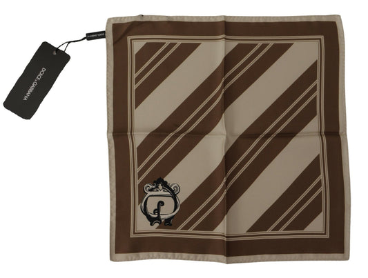 Dolce &amp; Gabbana Brown Stripes DG Logo Square Mens Handkerchief Scarf