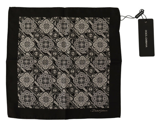 Dolce &amp; Gabbana Black Patterned DG Printed Square Handkerchief Scarf