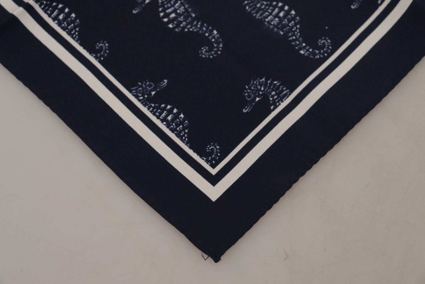 Dolce &amp; Gabbana Blue Seahorse DG Printed Square Handkerchief Scarf