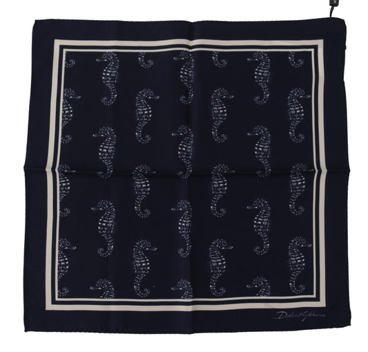 Dolce &amp; Gabbana Blue Seahorse DG Printed Square Handkerchief Scarf