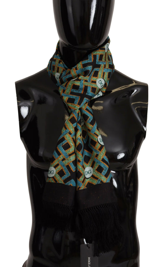 Dolce &amp; Gabbana Multicolor DG Logo Shawl Warm Neck Wrap Fringe Scarf