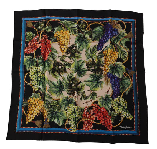 Dolce &amp; Gabbana Black Vineyard Print Square Handkerchief Silk Scarf