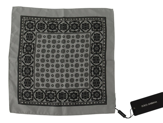 Dolce &amp; Gabbana Gray Patterned Square Mens Handkerchief Silk Scarf