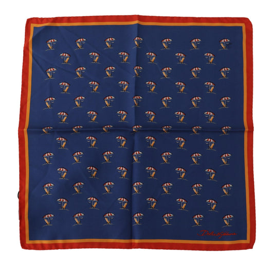 Dolce &amp; Gabbana Blue Printed Square Mens Handkerchief 100% Silk Scarf