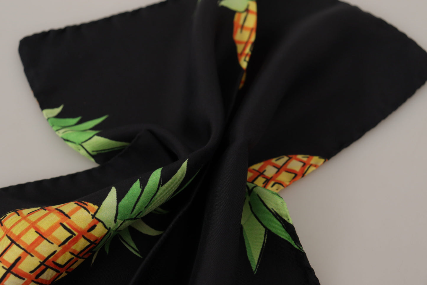 Dolce &amp; Gabbana Black Pineapple Printed Square Handkerchief Scarf