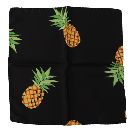 Dolce &amp; Gabbana Black Pineapple Printed Square Handkerchief Scarf