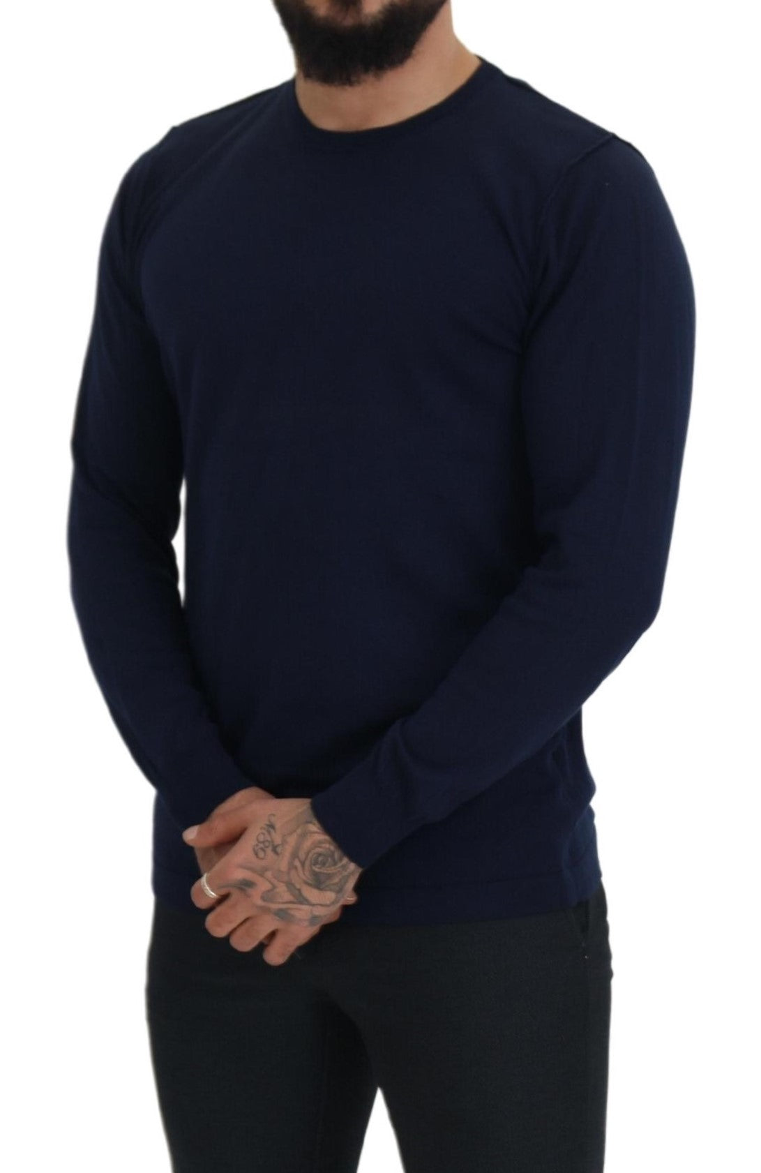 Paolo Pecora Milano Authentischer blauer Pullover mit Rundhalsausschnitt