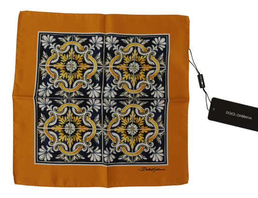 Dolce &amp; Gabbana Orange Majolica Pattern Square Handkerchief Scarf