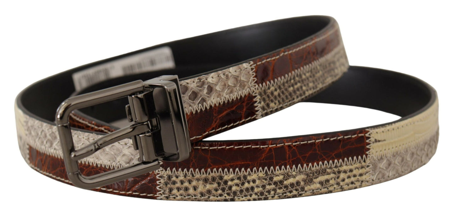 Dolce &amp; Gabbana Multicolor Exotic Leather Patchwork Metal Belt