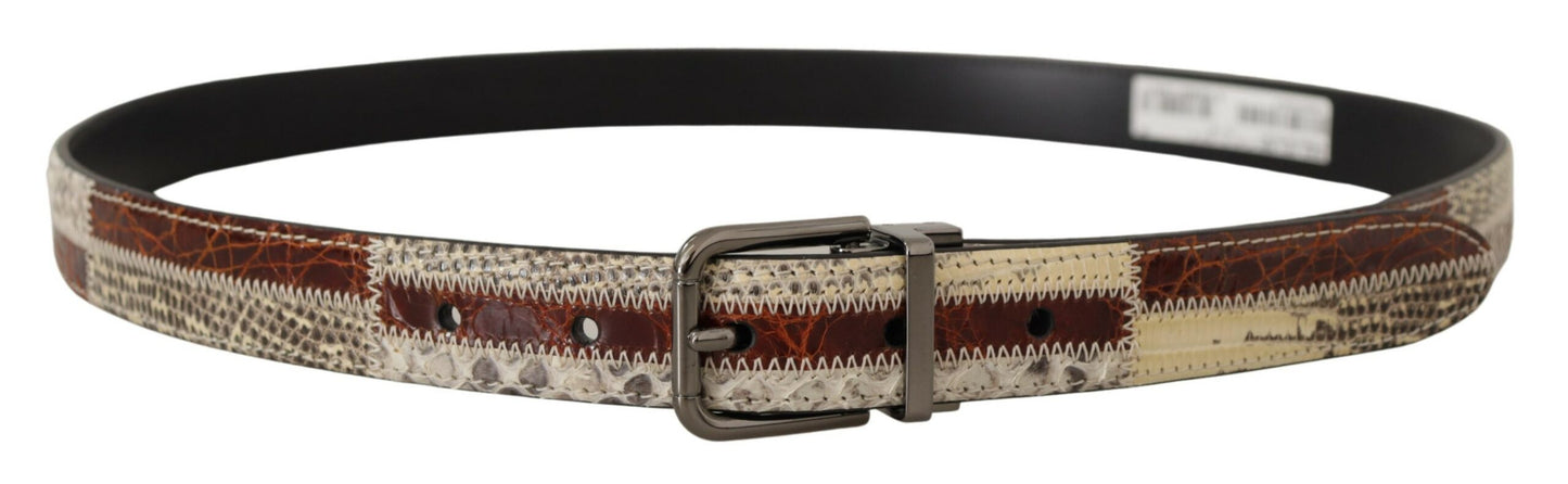 Dolce &amp; Gabbana Multicolor Exotic Leather Patchwork Metal Belt