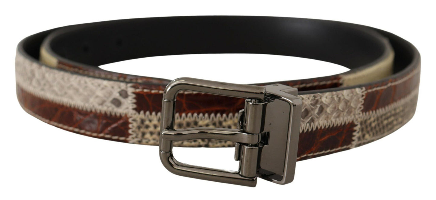 Dolce &amp; Gabbana Multicolor Exotic Leather Patchwork Metal Belt