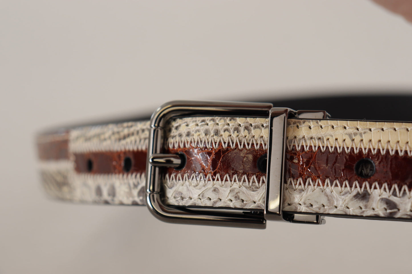 Dolce &amp; Gabbana Multicolor Exotic Leather Patchwork Metal Belt