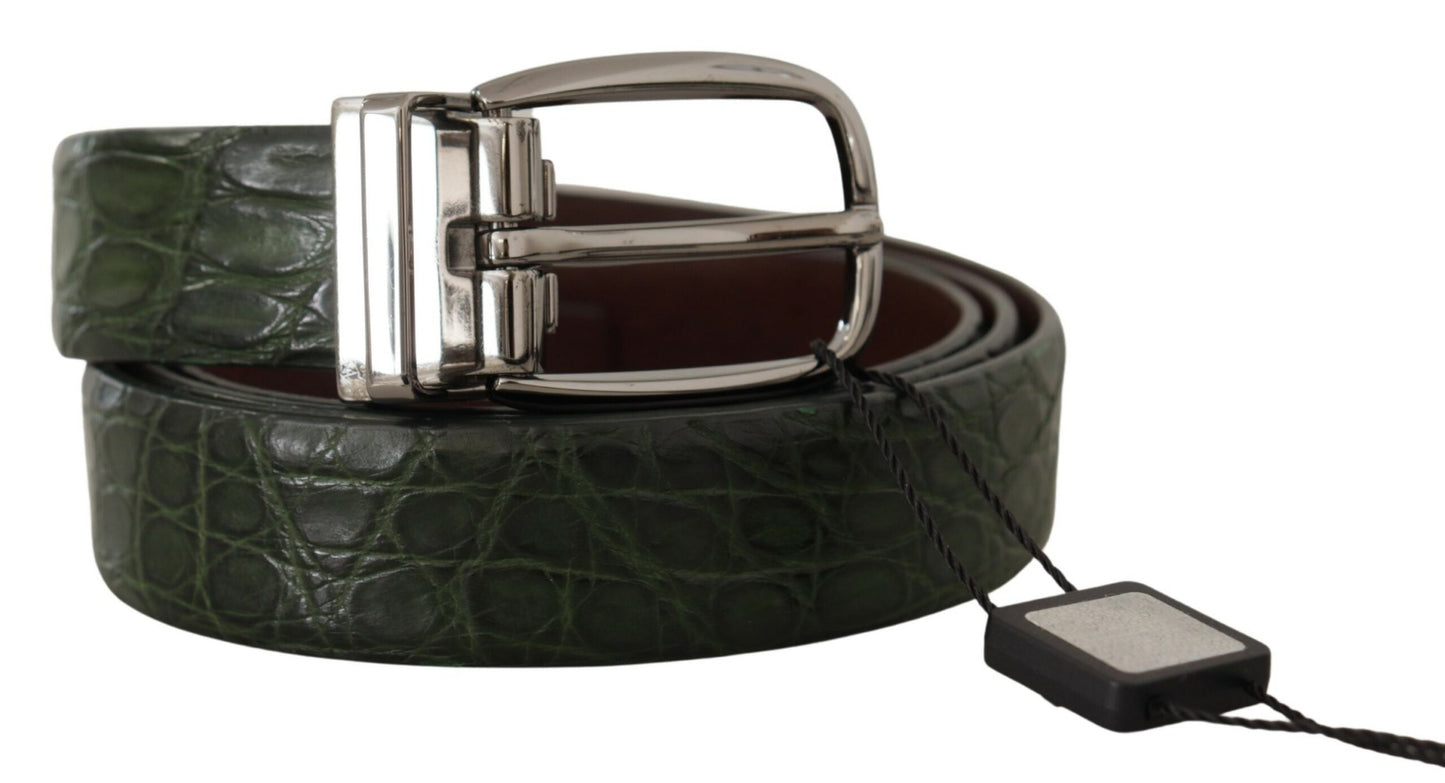 Dolce &amp; Gabbana Green Exotic Leather Silver Buckle Belt