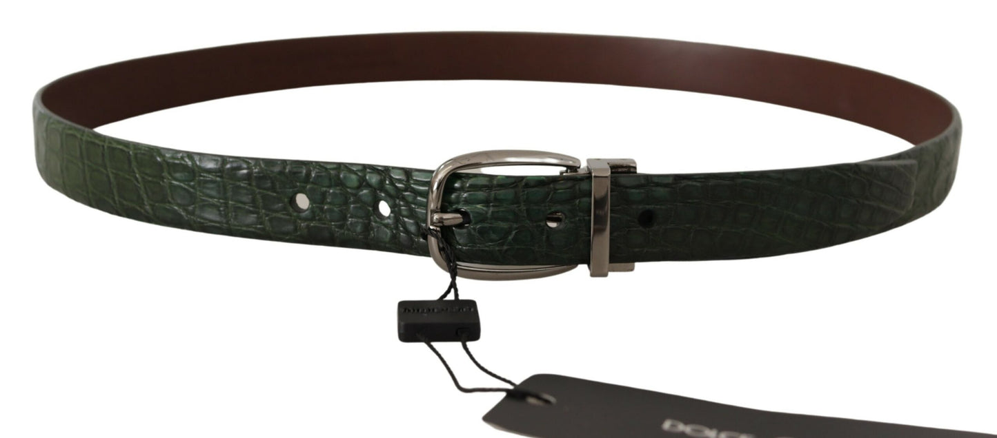 Dolce &amp; Gabbana Green Exotic Leather Silver Buckle Belt