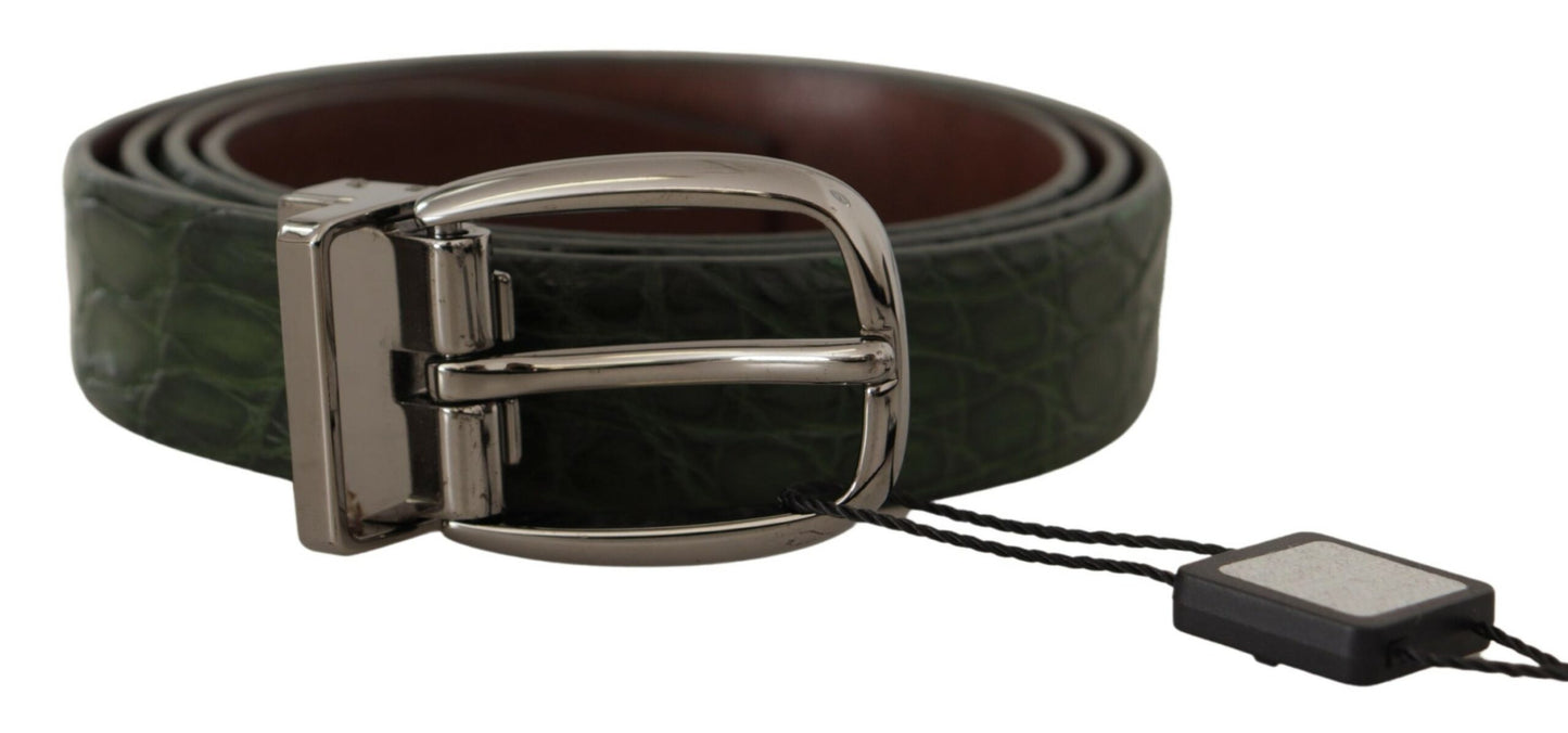 Dolce &amp; Gabbana Green Exotic Leather Silver Buckle Belt