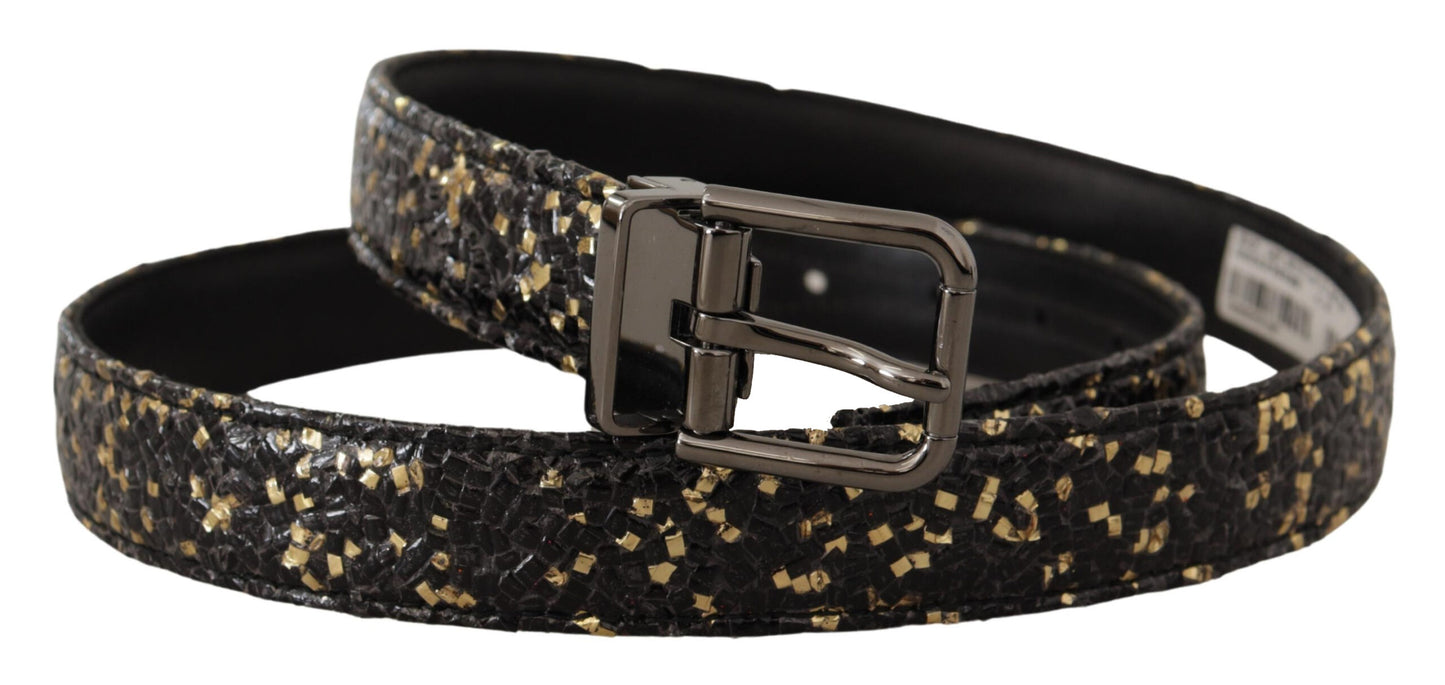 Dolce &amp; Gabbana Gold Black Two-toned Leather Chrome Buckle Belt