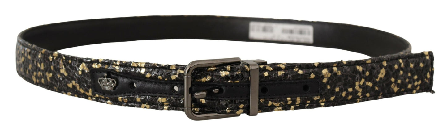 Dolce &amp; Gabbana Gold Black Two-toned Leather Chrome Buckle Belt