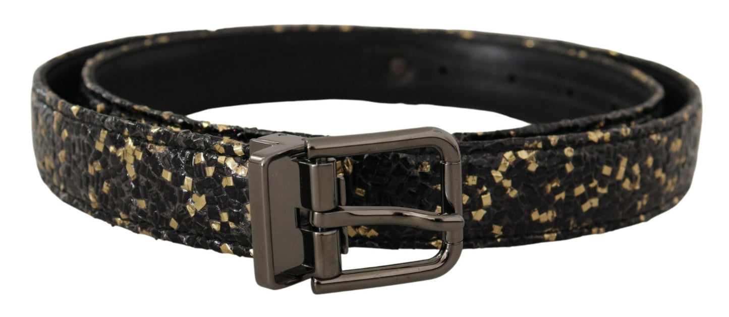 Dolce &amp; Gabbana Gold Black Two-toned Leather Chrome Buckle Belt