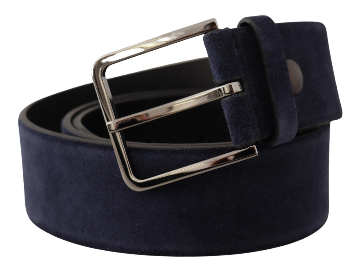 Dolce &amp; Gabbana Navy Blue Velvet Leather Silver Logo Buckle Belt