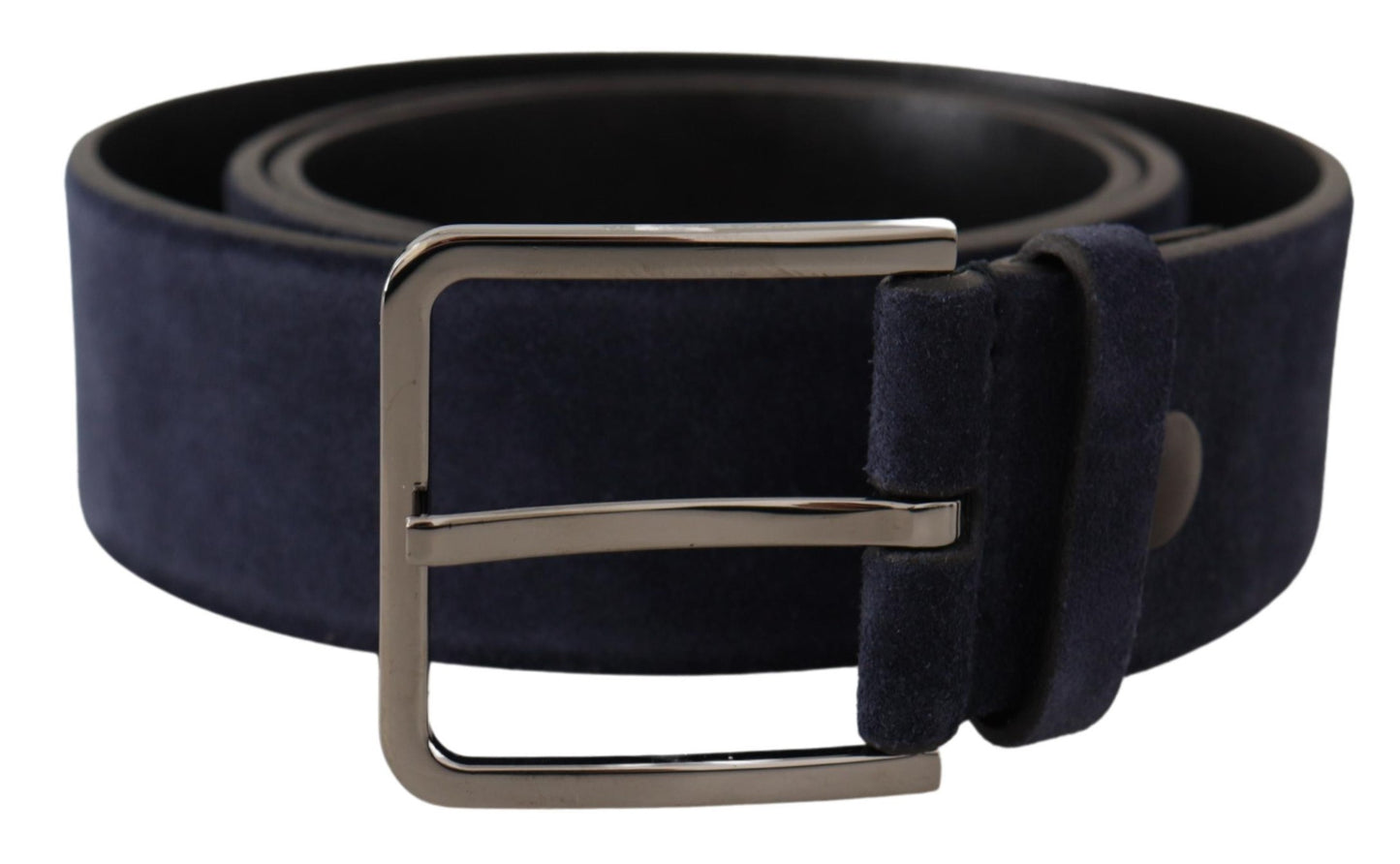 Dolce &amp; Gabbana Navy Blue Velvet Leather Silver Logo Buckle Belt