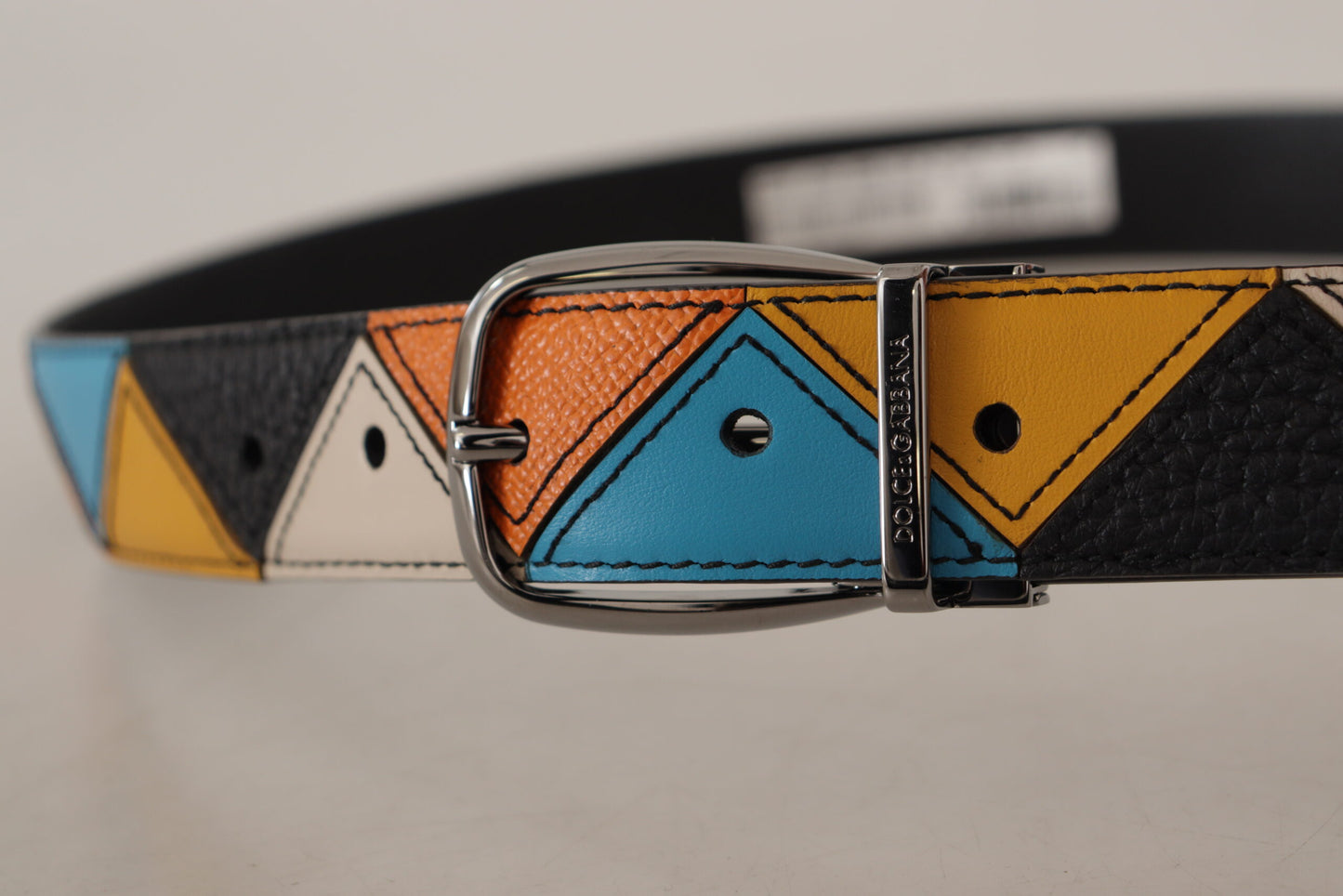 Dolce &amp; Gabbana Multicolor Leather Silver Tone Logo Buckle Belt