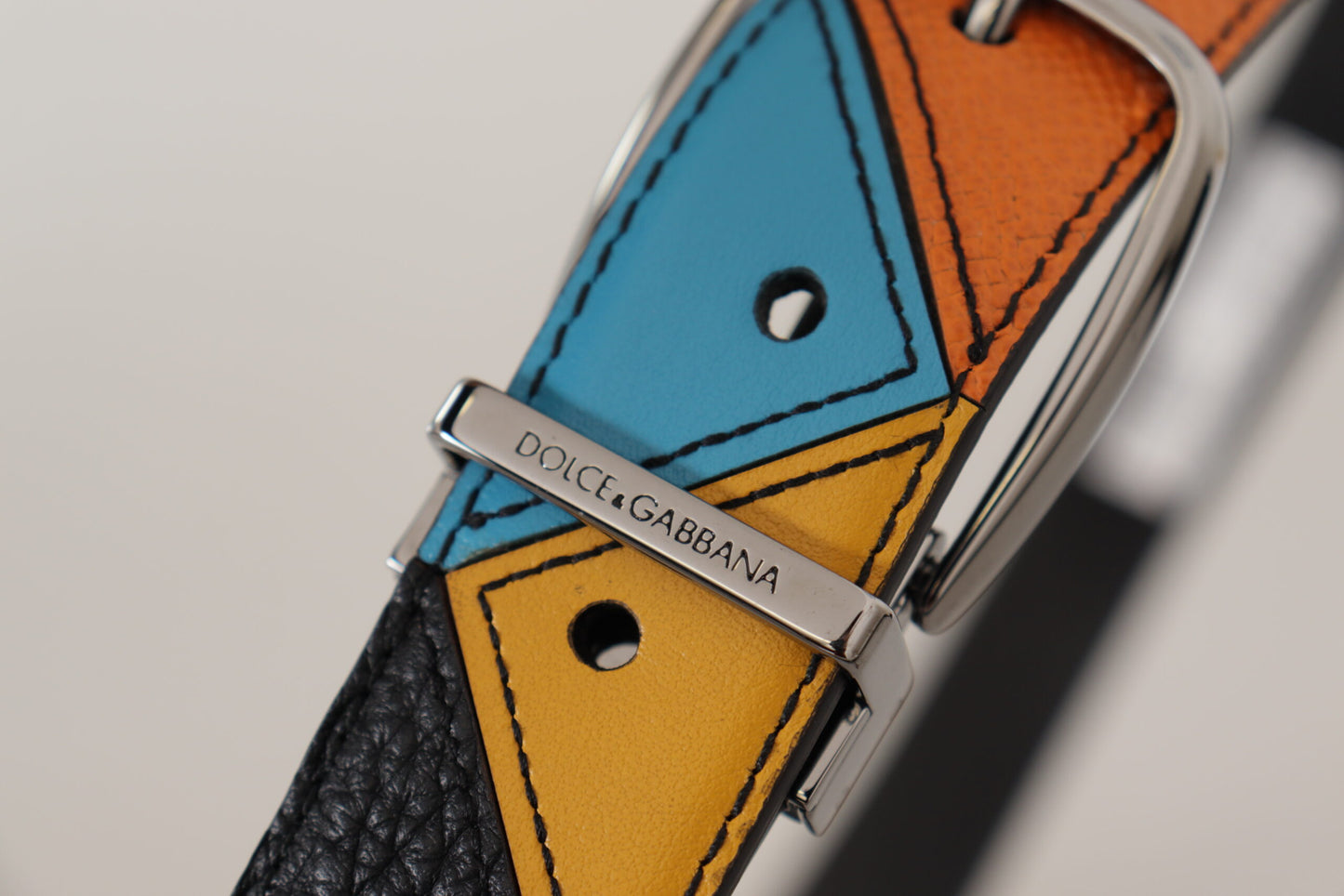 Dolce &amp; Gabbana Multicolor Leather Silver Tone Logo Buckle Belt