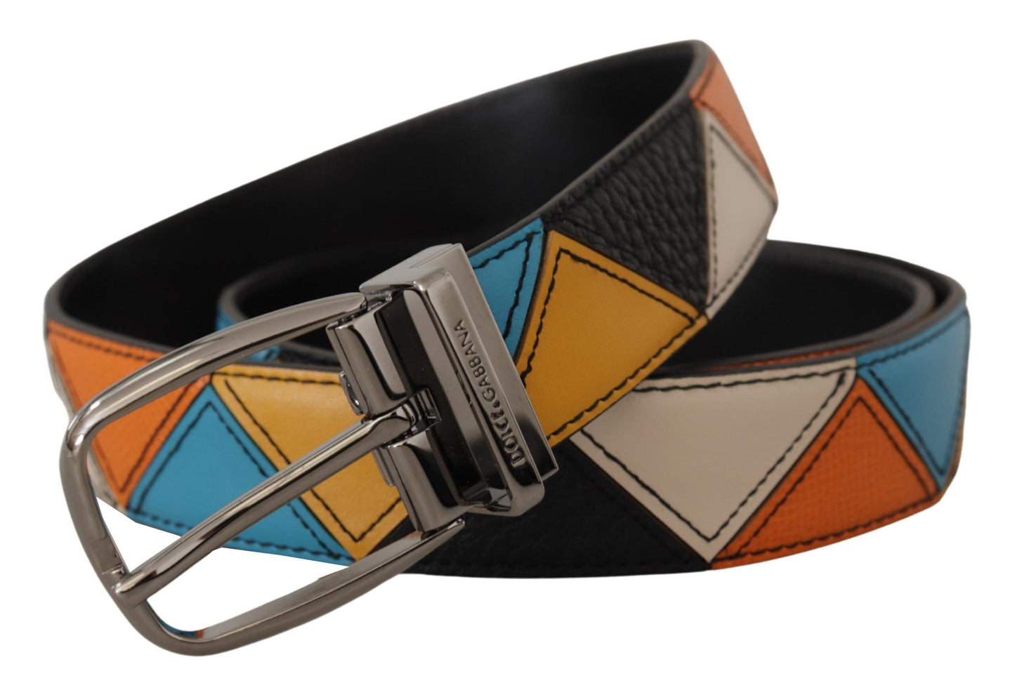 Dolce &amp; Gabbana Multicolor Leather Silver Tone Logo Buckle Belt