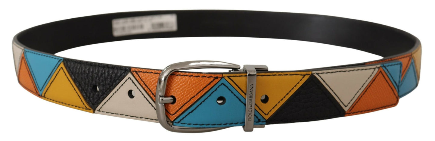 Dolce &amp; Gabbana Multicolor Leather Silver Tone Logo Buckle Belt