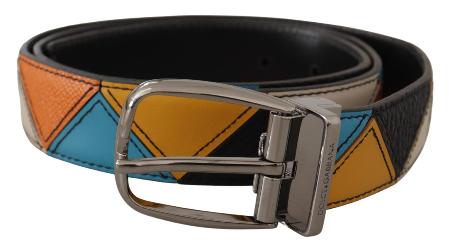 Dolce &amp; Gabbana Multicolor Leather Silver Tone Logo Buckle Belt