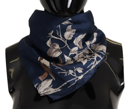 Dolce &amp; Gabbana Blue Floral Silk Square Handkerchief Scarf