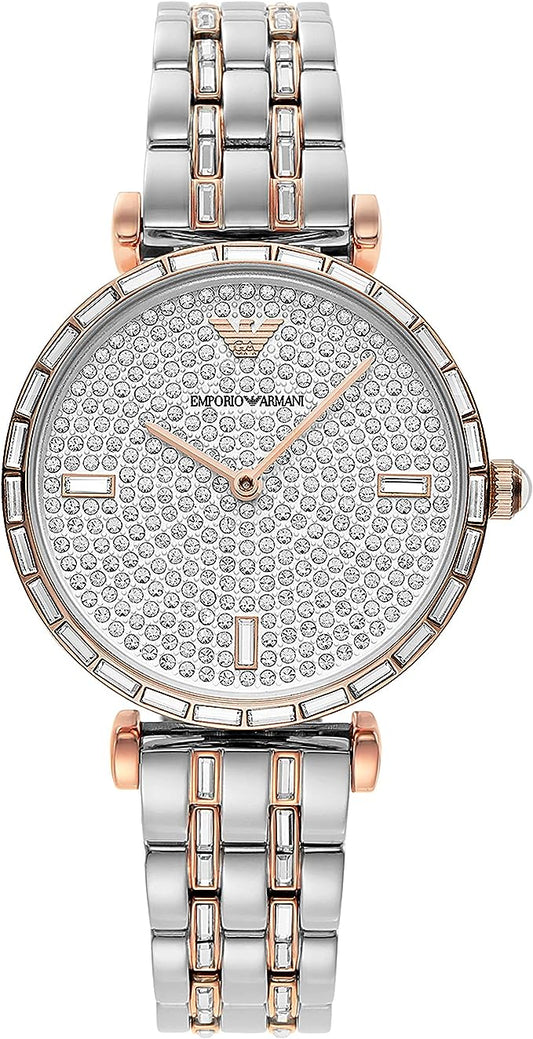 Emporio Armani Elegante zweifarbige Kristall-Pave-Uhr