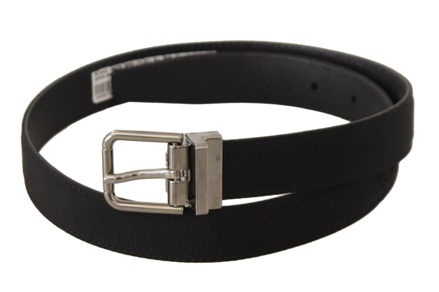 Dolce &amp; Gabbana Black Canvas Leather Silver Tone Metal Buckle Belt