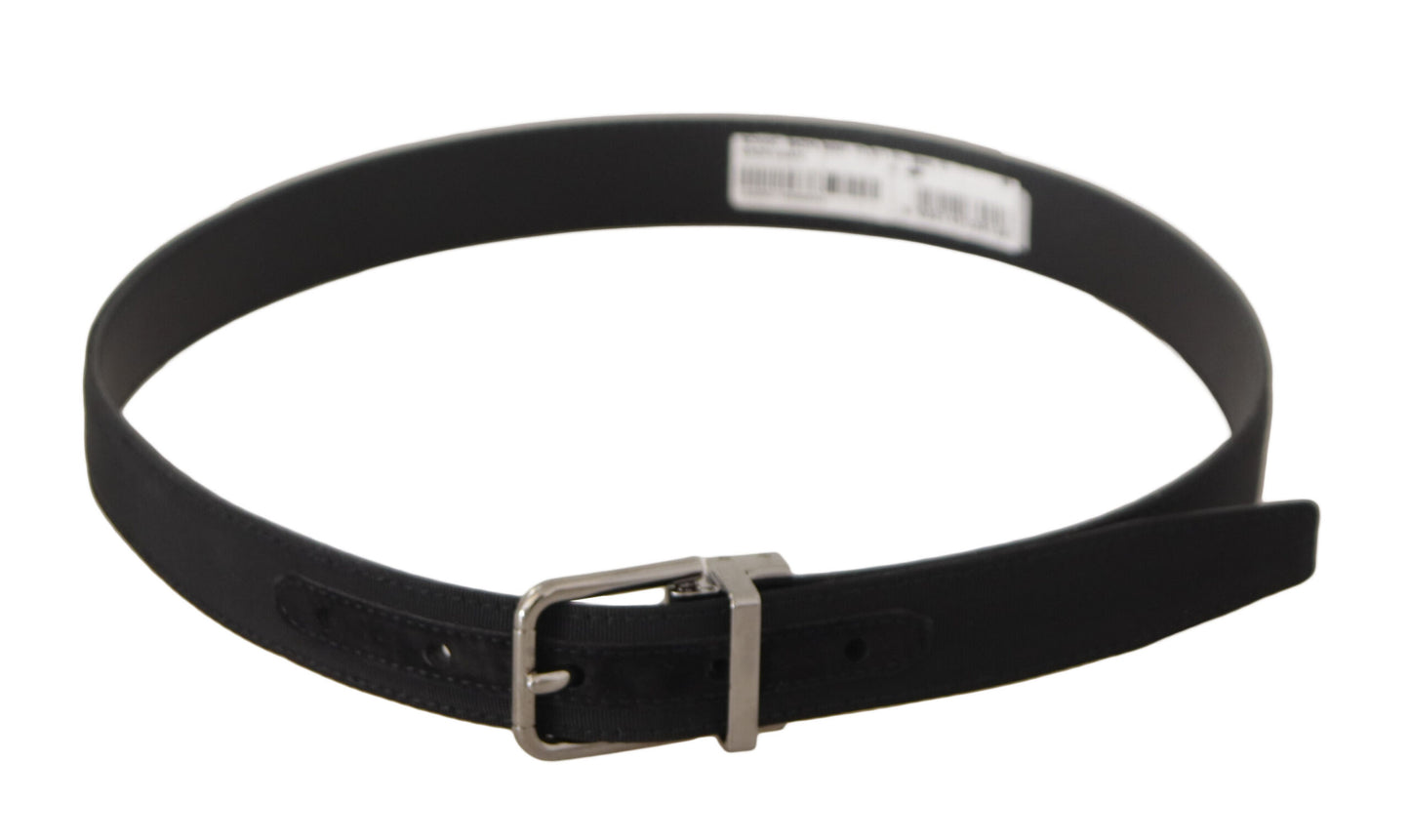 Dolce &amp; Gabbana Black Canvas Leather Silver Tone Metal Buckle Belt