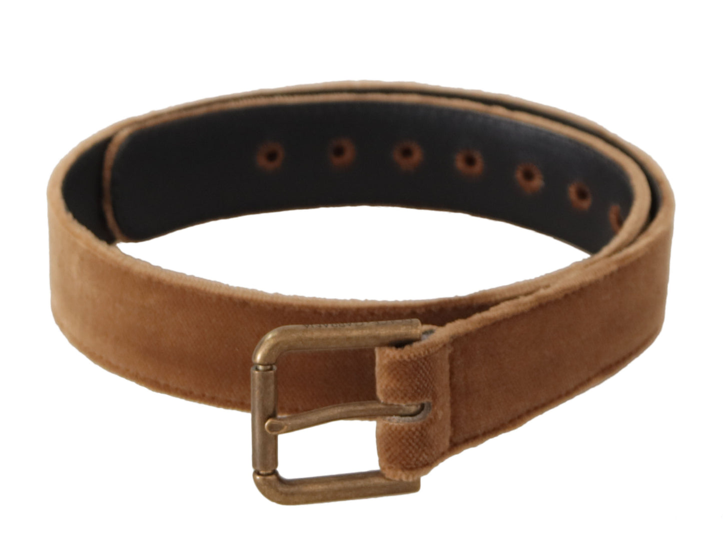 Dolce &amp; Gabbana Brown Velvet Bronze Vintage Logo Metal Buckle Belt