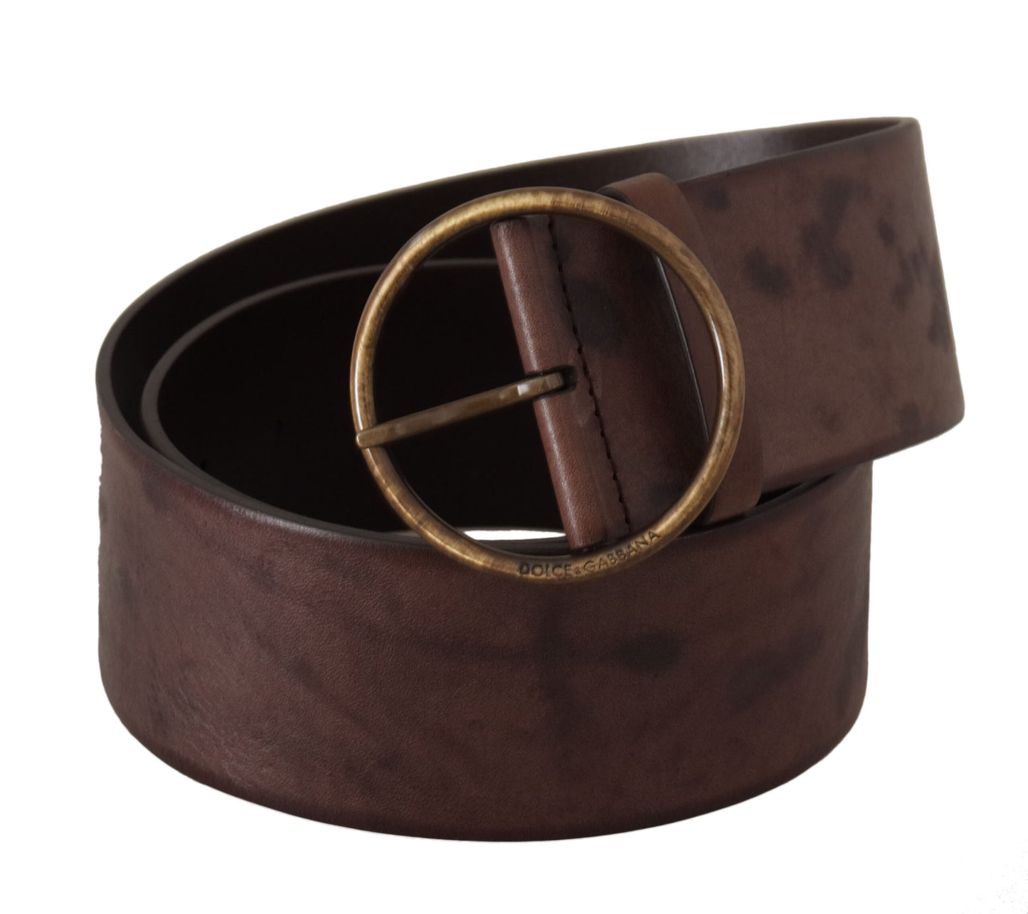 Dolce &amp; Gabbana Dark Brown Wide Calf Leather Logo Round Buckle Belt