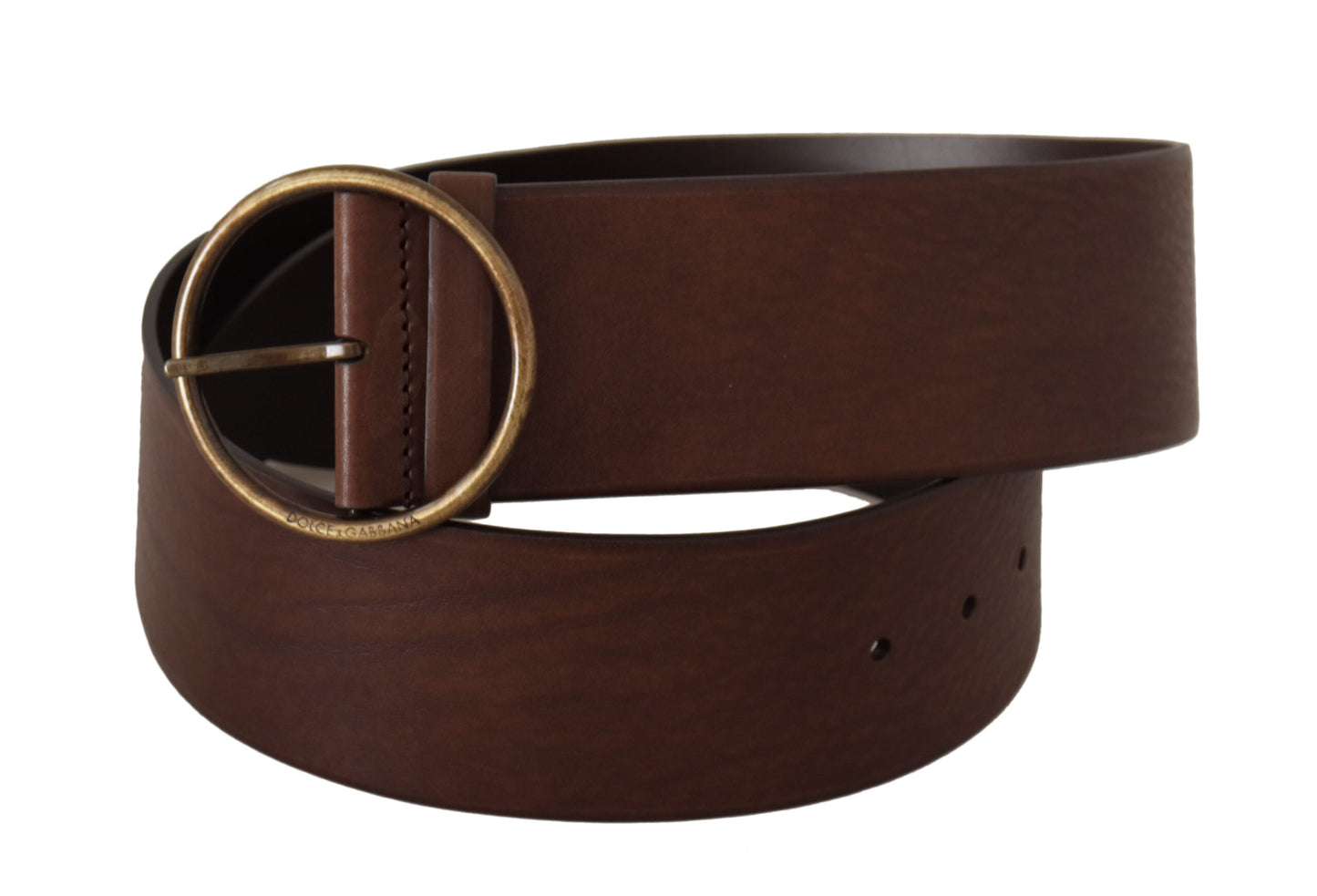 Dolce &amp; Gabbana Brown Leather Wide Waist Logo Metal Round Buckle Belt