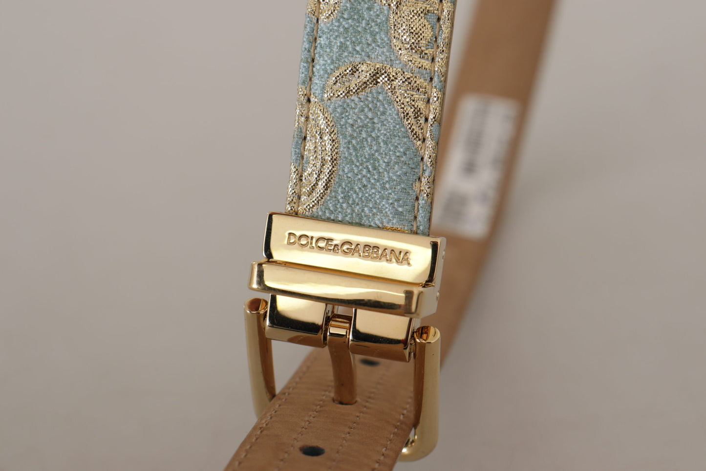 Dolce &amp; Gabbana Blue Leather Jacquard Embossed Gold Metal Buckle Belt