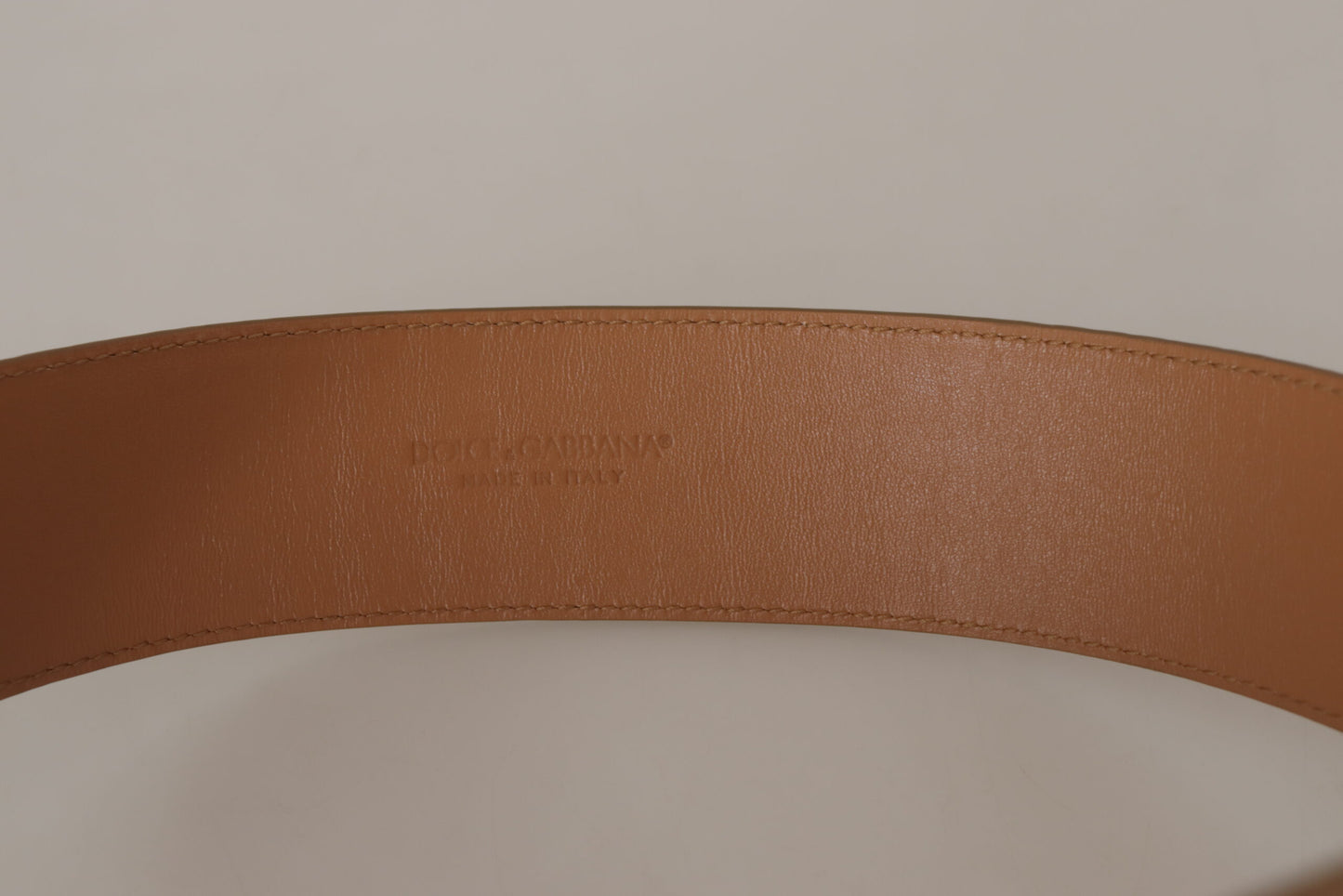 Dolce &amp; Gabbana Brown Beige Leather Gold Metal Oval Buckle Belt