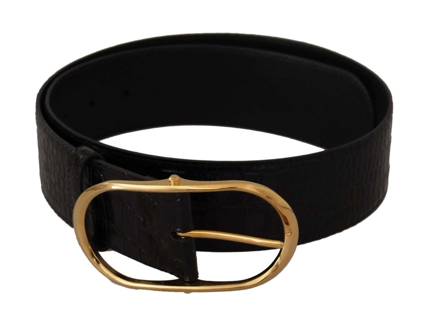 Dolce &amp; Gabbana Black Embossed Leather Gold Tone Metal Buckle Belt