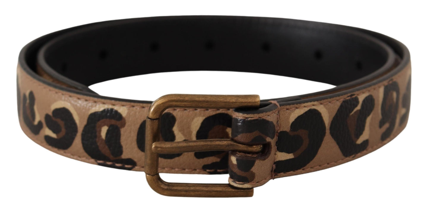 Dolce &amp; Gabbana Brown Leopard Print Vintage Metal Waist Buckle Belt