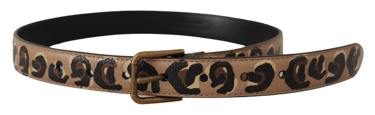 Dolce &amp; Gabbana Brown Leopard Print Vintage Metal Waist Buckle Belt