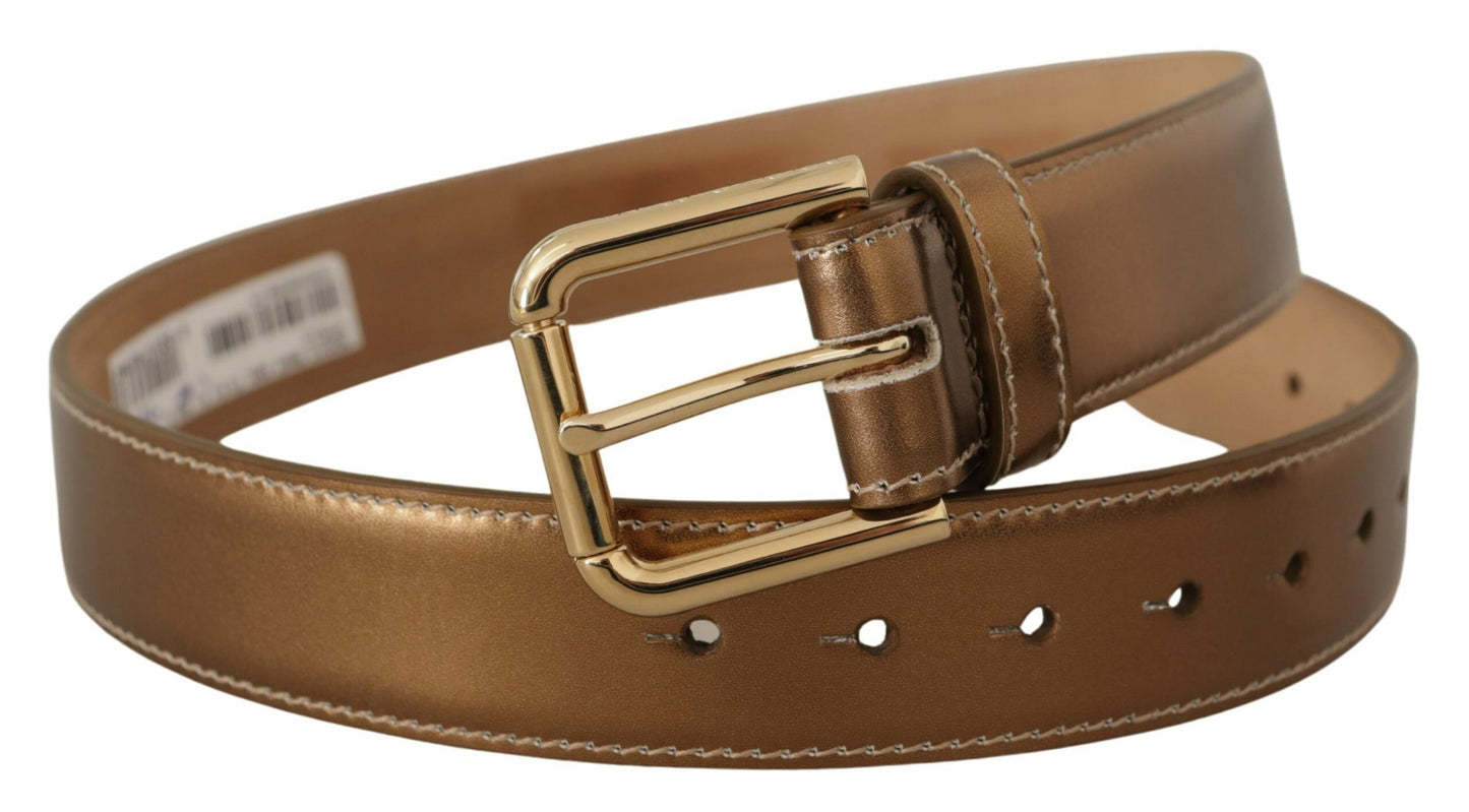 Dolce &amp; Gabbana Bronze Calf Leather Gold Logo Waist Buckle Belt