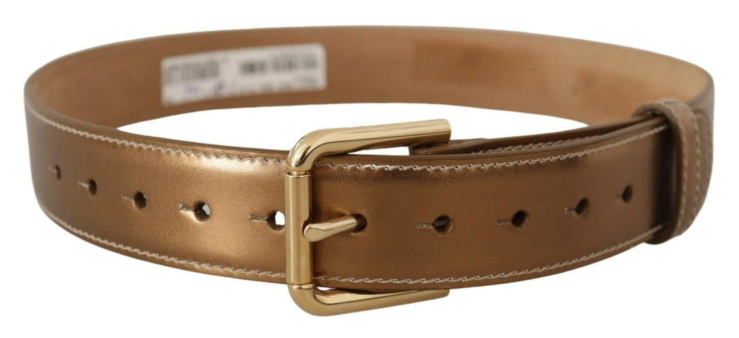 Dolce &amp; Gabbana Bronze Calf Leather Gold Logo Waist Buckle Belt