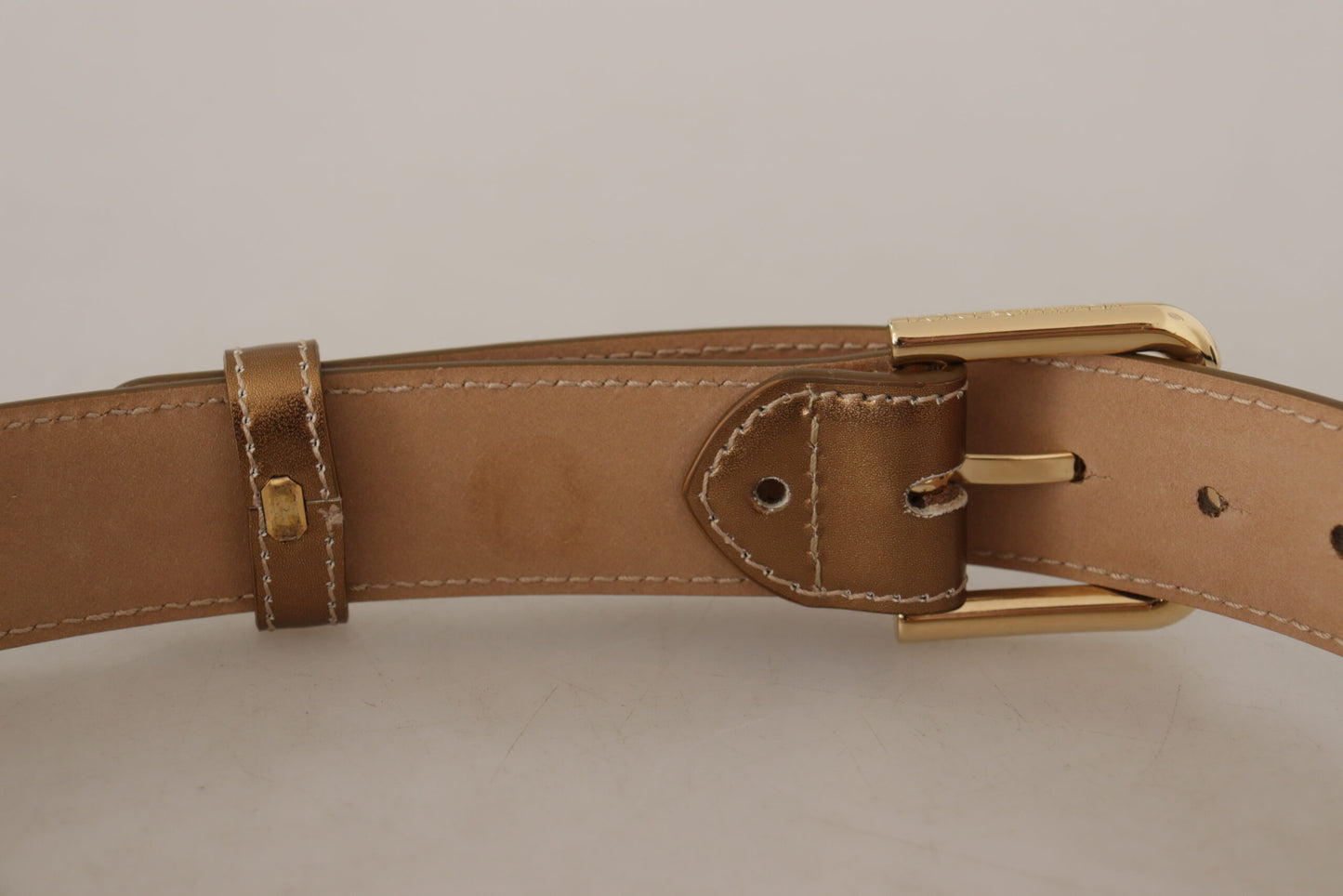 Dolce &amp; Gabbana Bronze Calf Leather Gold Logo Waist Buckle Belt