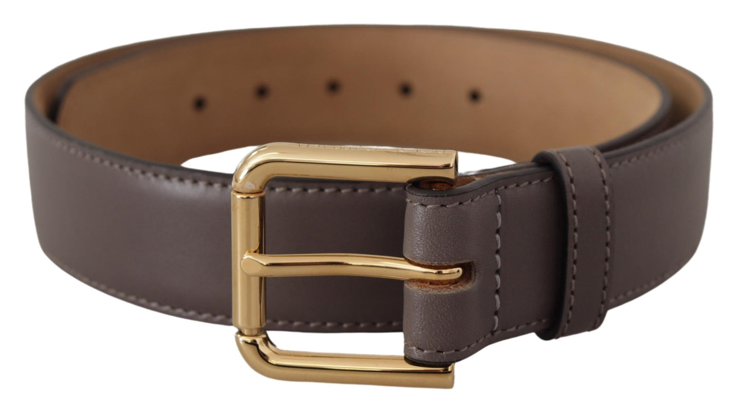 Dolce &amp; Gabbana Gray Calfskin Leather Gold Metal Logo Buckle Belt